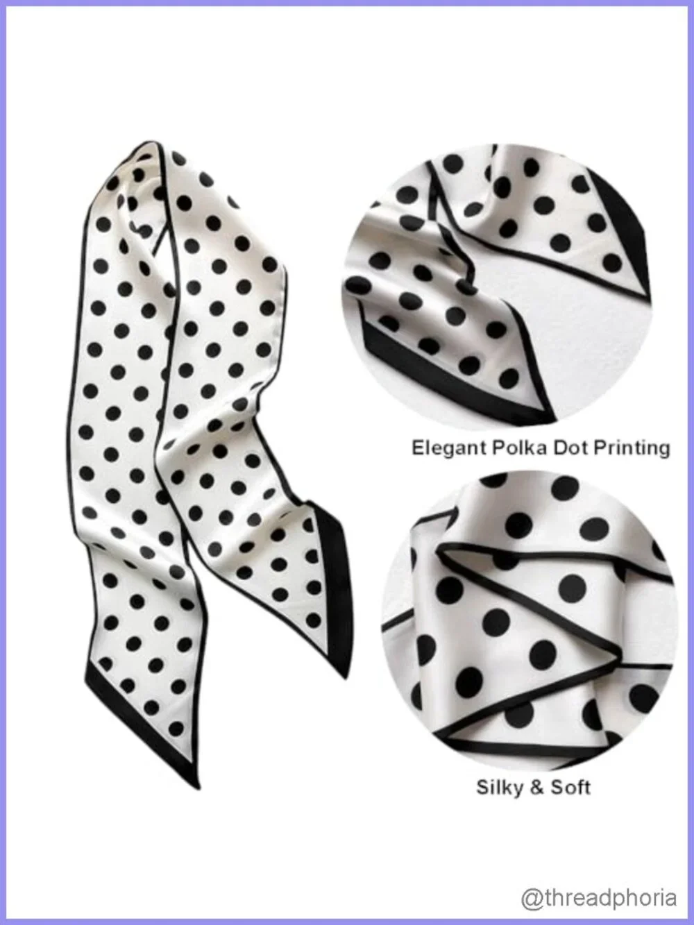 Women's Polka Dot Skinny Scarf Long Versatile Bandana Bag Accessory